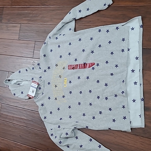 NWT Liv Casual LSU Tigers Grey Hooded Sweatshirt with Navy Blue Stars size XL - Picture 3 of 8